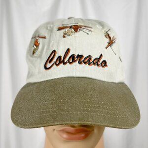 Vintage 90s Adult OS Beige Free Riders Embroidered Colorado Skiiers Baseball Cap